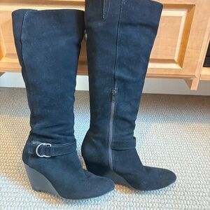 BCBGGeneration black suede boots with silver buckle